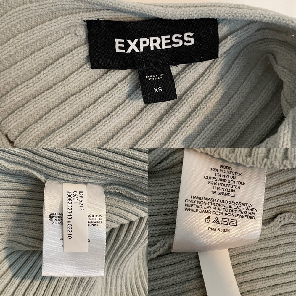 Express Light Green V-Neck Ribbed Stretch Sweater Women’s XS - Picture 6 of 10